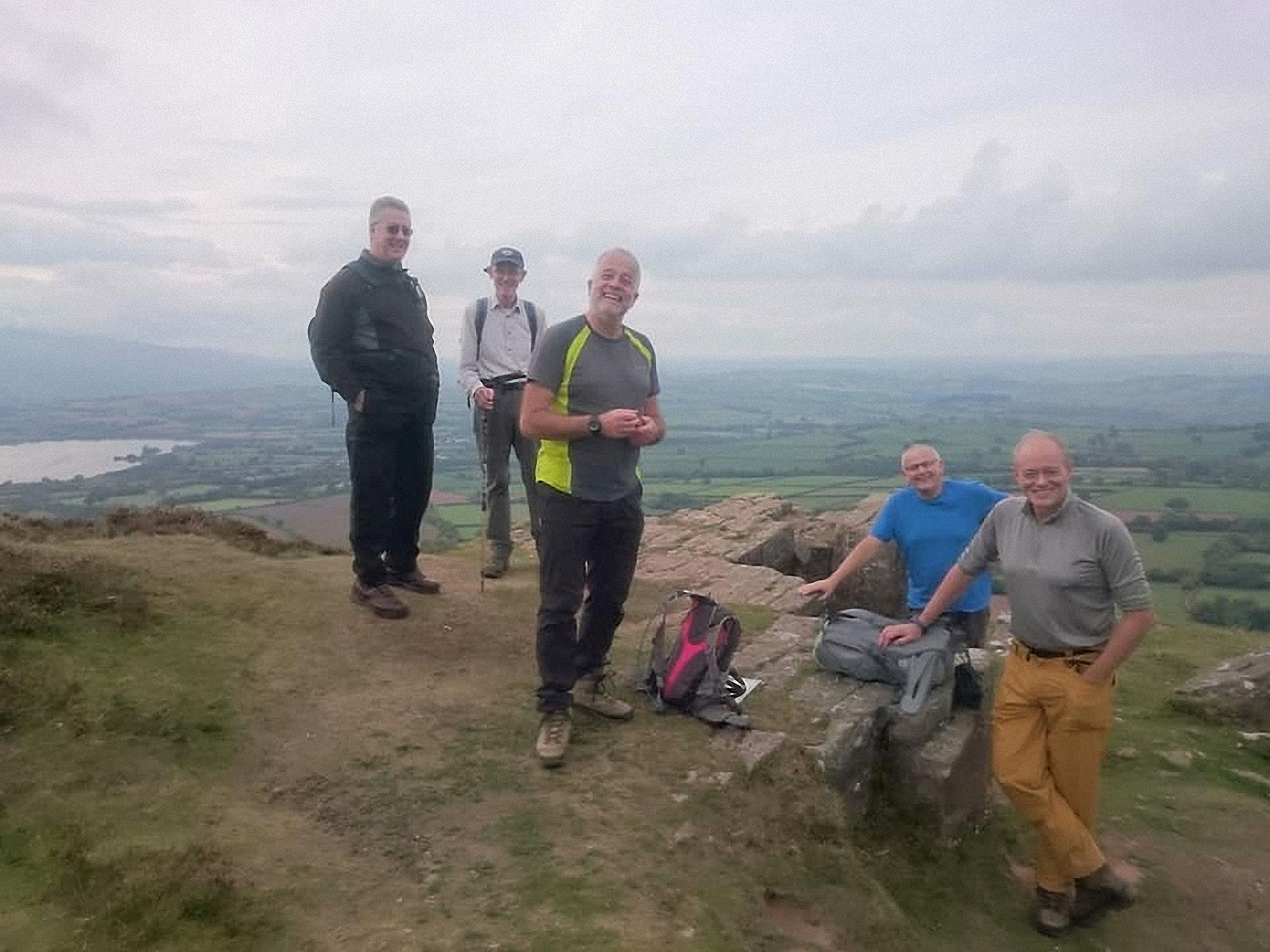 Paul, Myles, Mike, Ed and Steve atop Mynydd Llangorse on Friday, Photo by Andy Burton